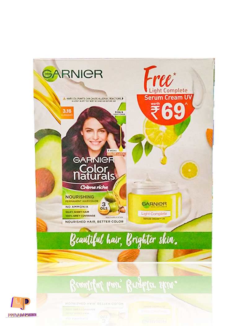 Garnier Color Naturals Burgundy  Free Light Complete Serum Cream  70ml+60g+23g – Priyadarshini