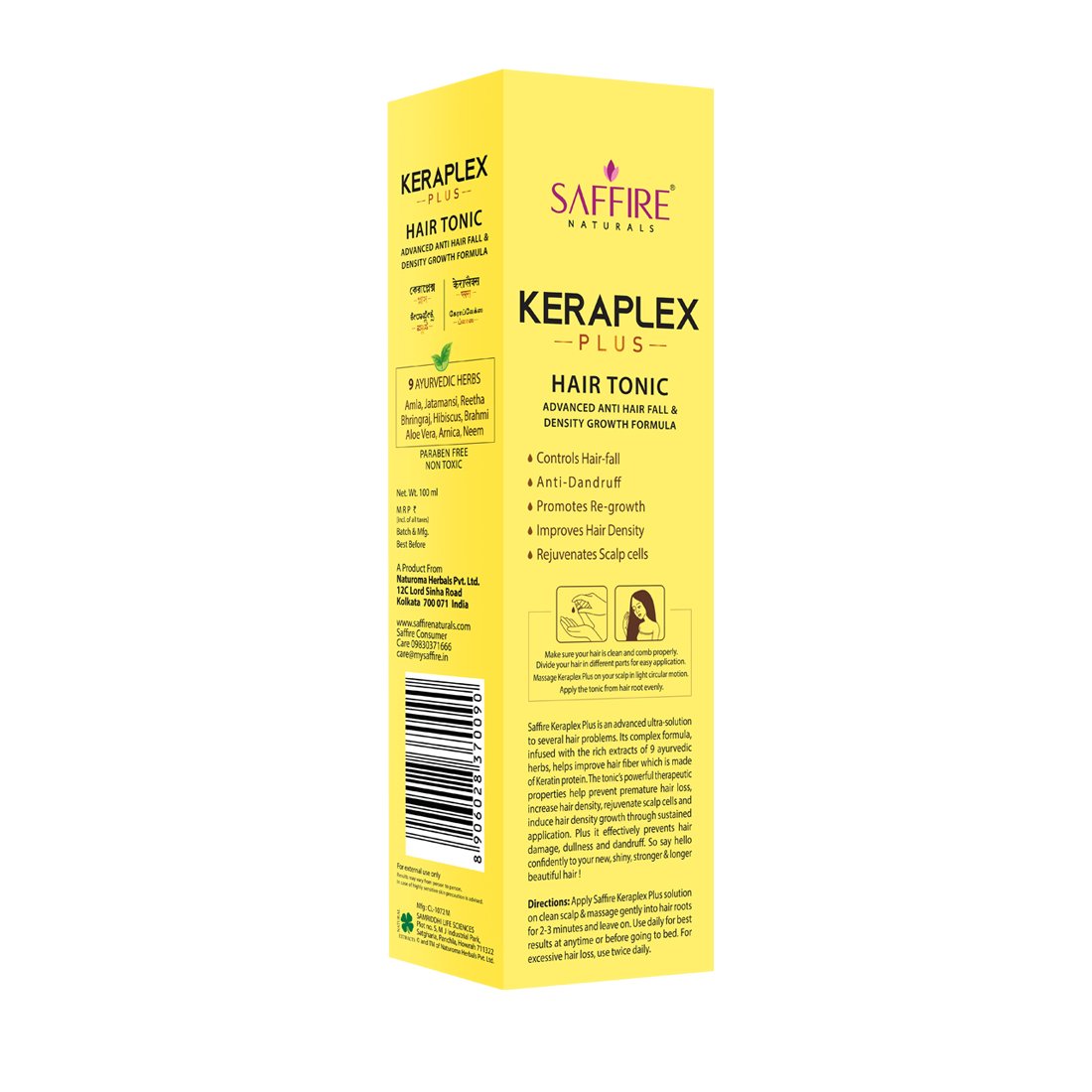 Saffire Naturals Keraplex Plus Hair Vitaliser Tonic | For Hair Fall Control  & Growth Treatment | 9 Ayurveda Herbs | Paraben & Sulphate Free |100ml –  Priyadarshini